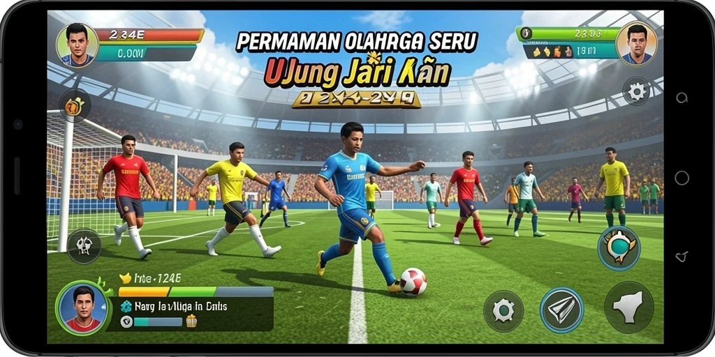 Tangkapan layar utama 234E yang menunjukkan aksi seru permainan olahraga.