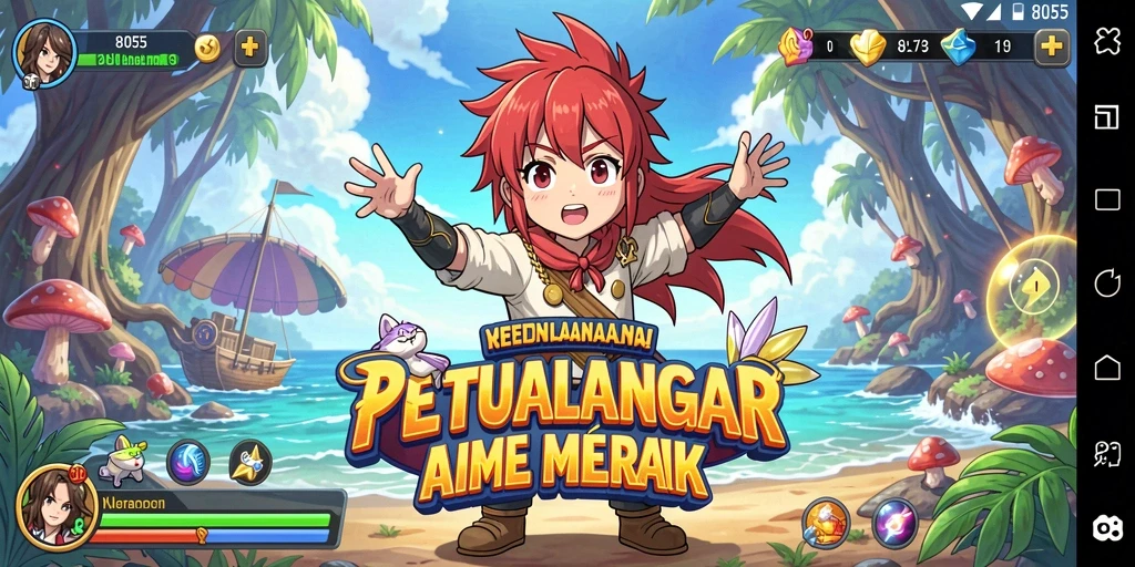 Tampilan gameplay 8055 dengan karakter Anime yang menarik.