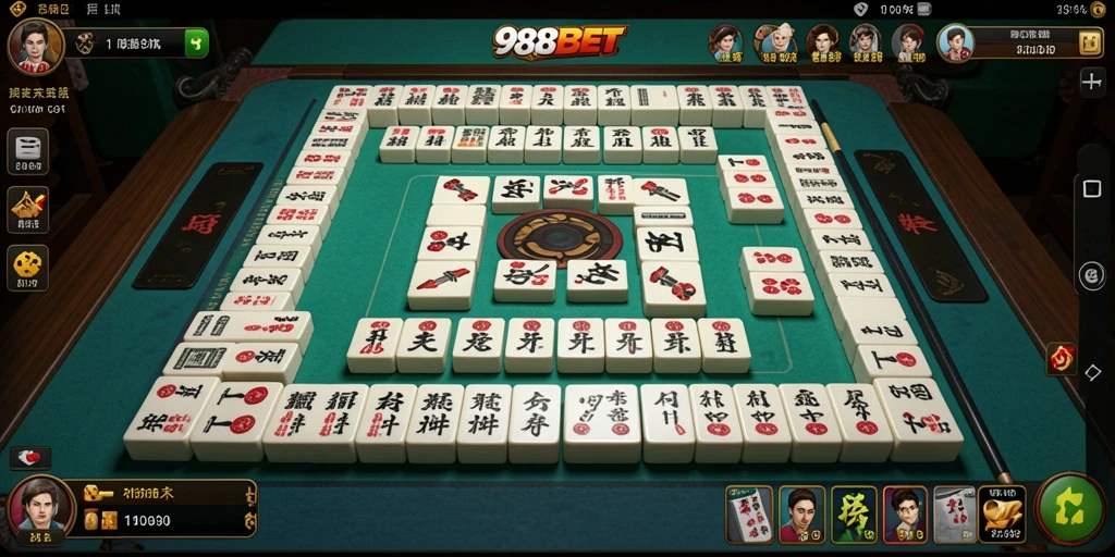Screenshot permainan Mahjong di 988BET yang menampilkan gameplay menarik.