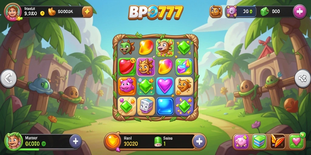 Tangkapan layar BPO777 menampilkan aksi gameplay Match-3 yang seru.