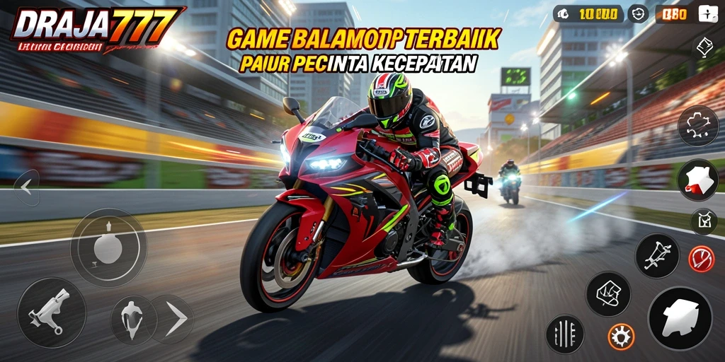 Tampilan gameplay DRAJA777 yang mendebarkan dan penuh aksi balap motor.
