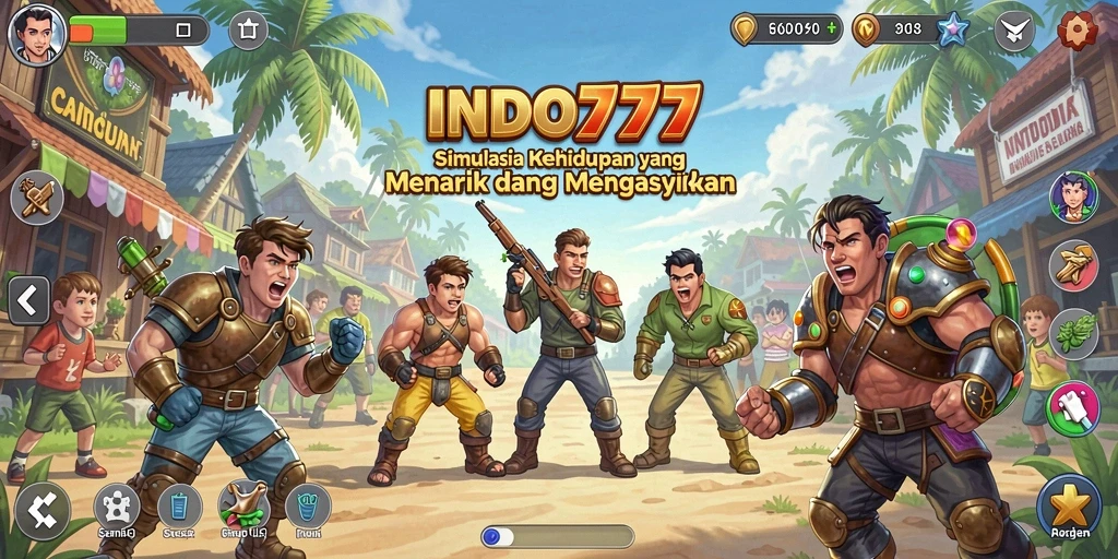 Screenshot gameplay INDO777 menunjukkan dunia simulasi yang kaya dan penuh warna.