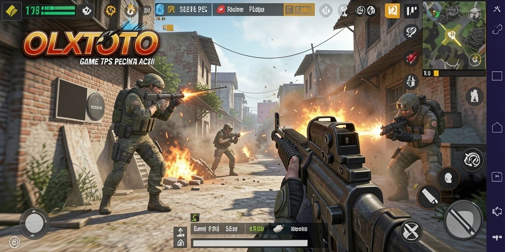 Screenshot OLXTOTO menampilkan aksi tembak-menembak yang intens.