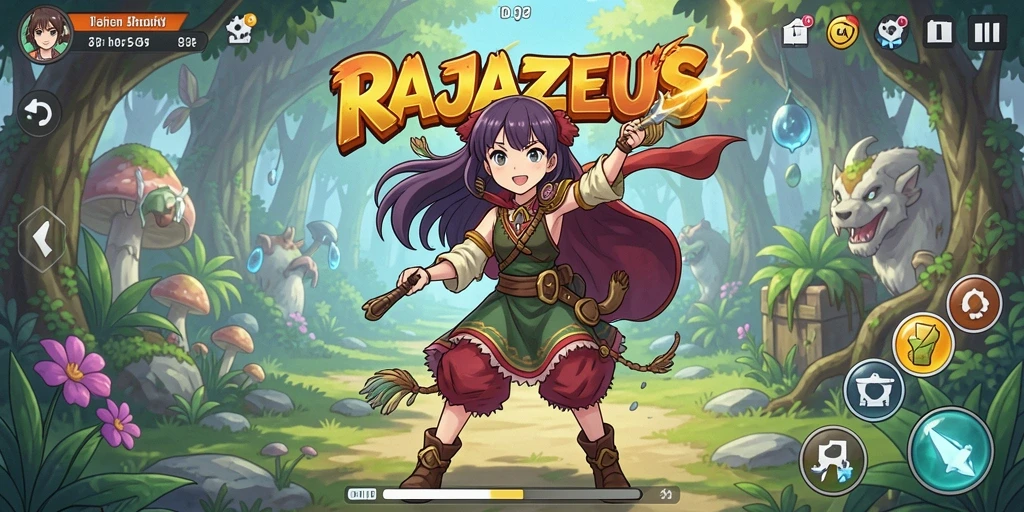 Tampilan gameplay menakjubkan dari RAJAZEUS dengan karakter Anime yang hidup.