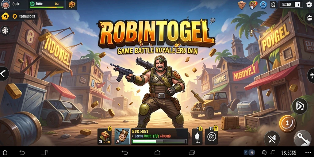 Screenshot utama ROBINTOGEL menampilkan pertempuran intens di arena Battle Royale.