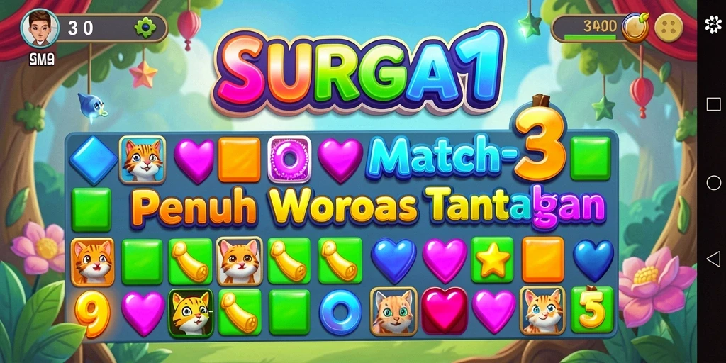 Tampilan gameplay SURGA11 yang penuh warna dan menantang.