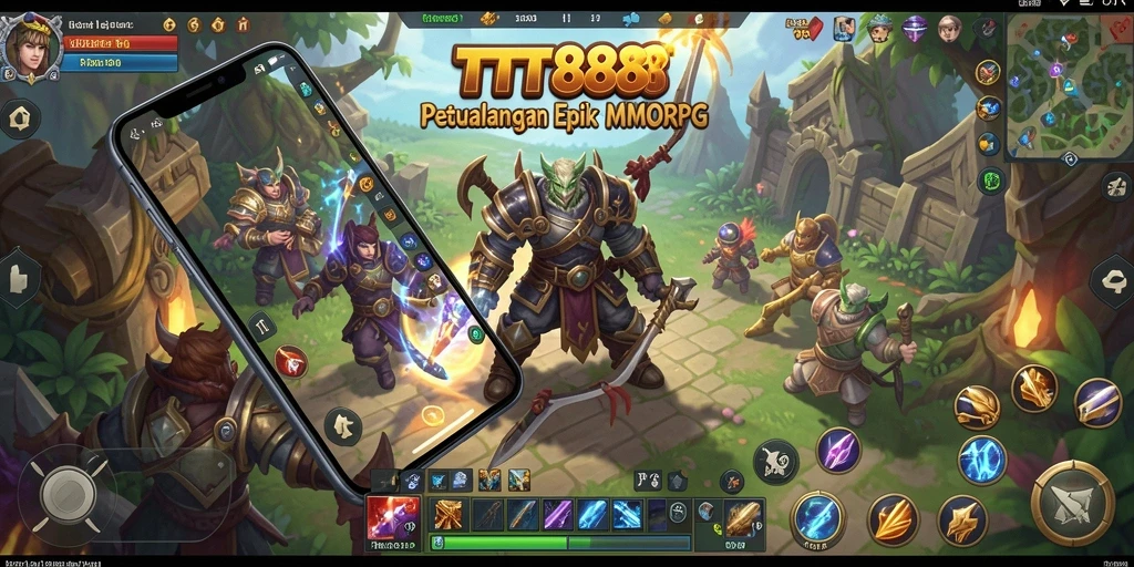 Tangkapan layar utama TTT888 menampilkan aksi pertempuran epik dalam dunia MMORPG.